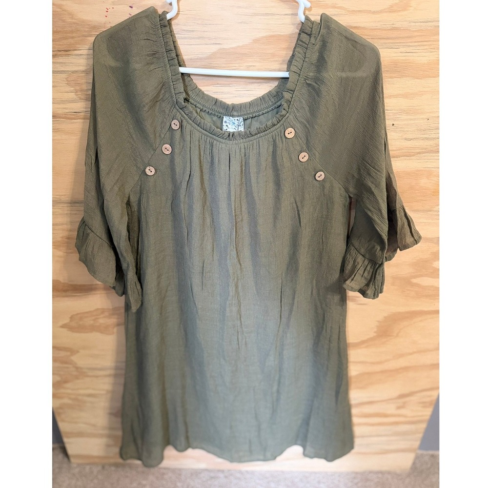 Women's Naif Tunic Dress Medium Olive Gauze Peasant Boho Festival Cottagecore